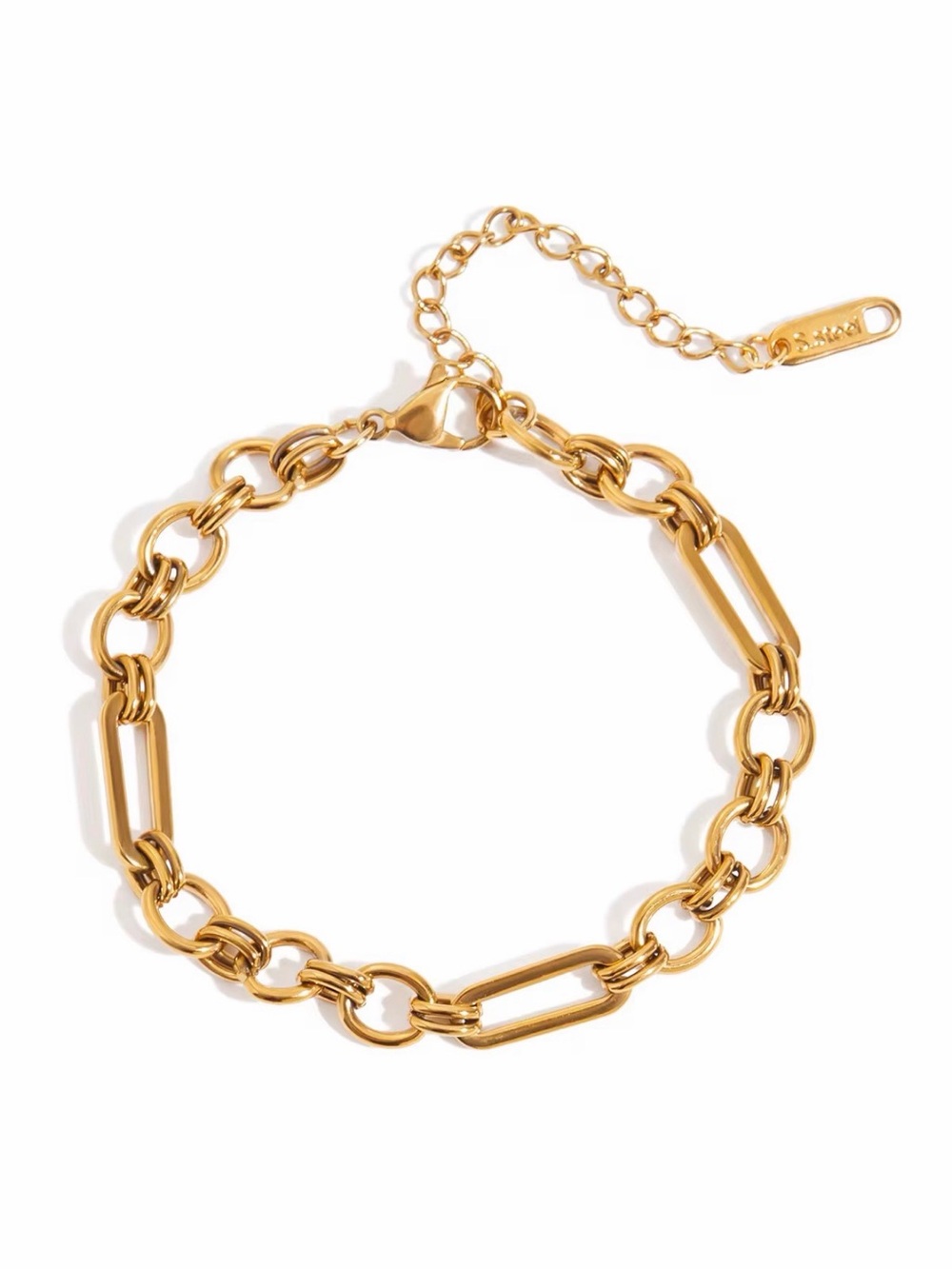 18K Gold Plated Mixed Oval and Rectangular Links Bracelet